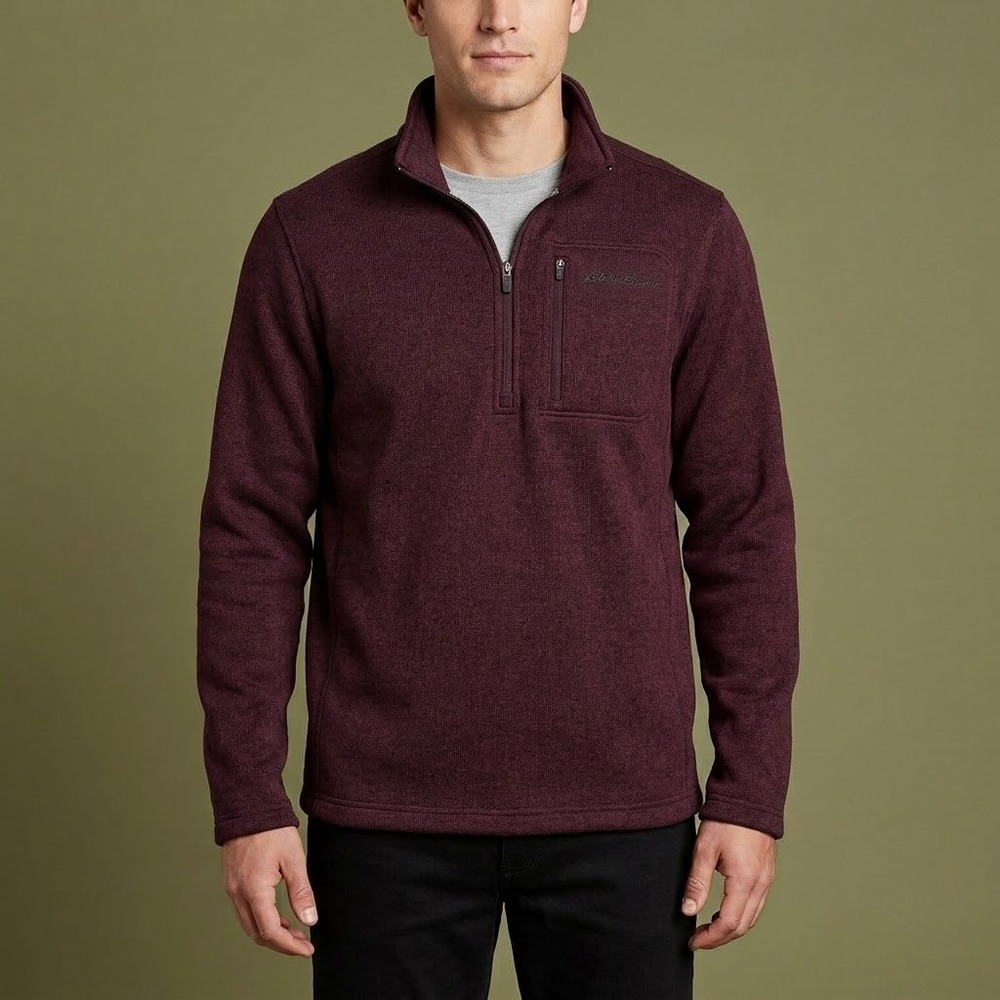Eddie Bauer 1/4 Zip Fleece Jacket Mens‎ Small Burgundy Sweater EUC